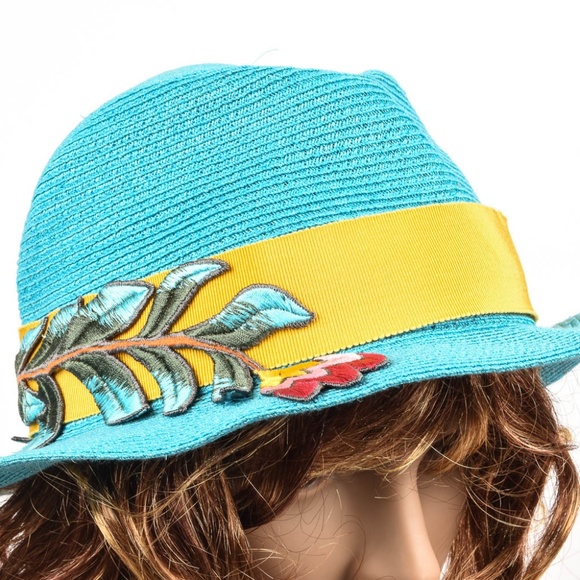 Inverni Firenze Fedora blue hemp straw floral - Picture 2 of 6